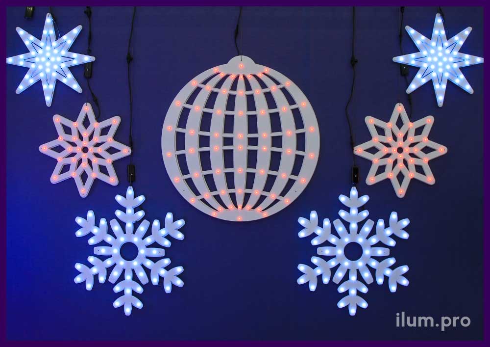 Объёмные светящиеся фигуры с эффектами из диодов на Новый год
