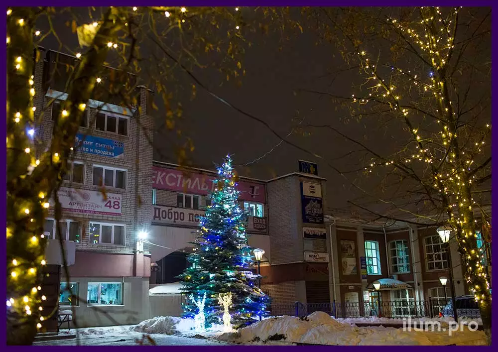 Новогодняя иллюминация в Иваново, ёлка и олени
