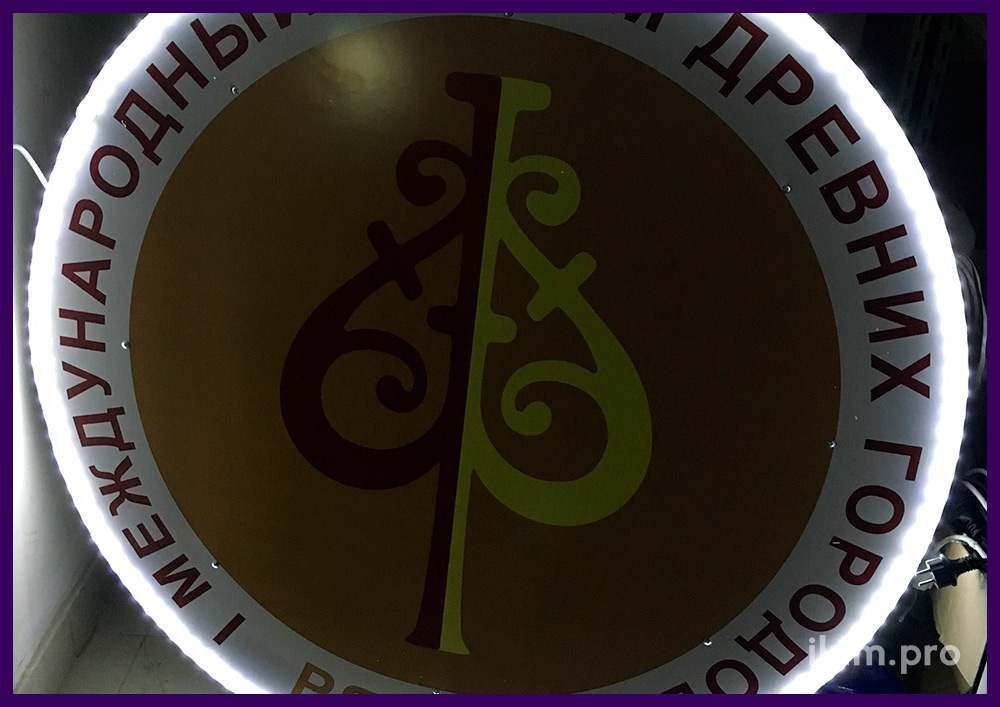Монтаж логотипа с контуром из светодиодного дюралайта на гирлянду звёздное небо в Рязани