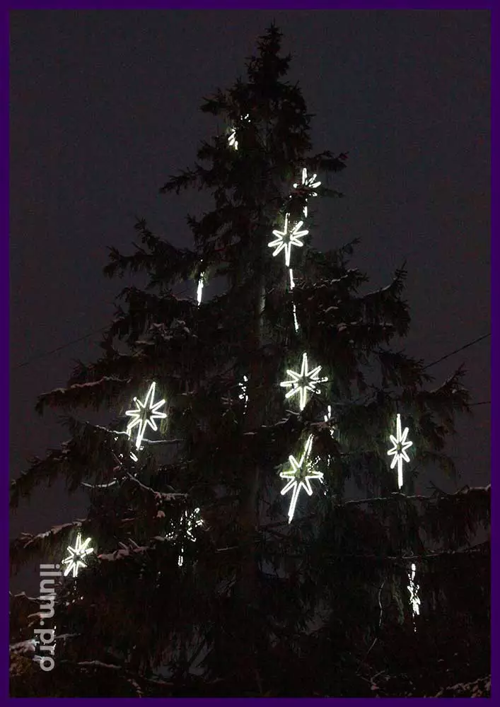 Новогодние украшения - светодиодные звёзды из дюралайта для живых ёлок