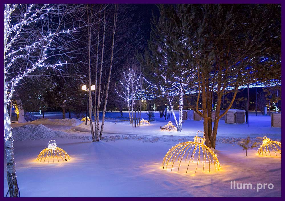 Новогоднее украшение территории гирляндами, световые фигуры в Доброграде