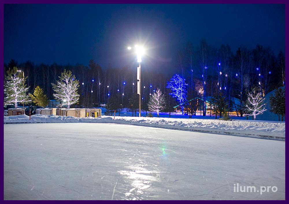 Гирлянды на деревьях на новогодние праздники - подсветка территории Доброграда