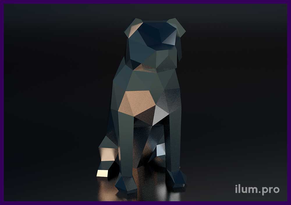 Полигональная фигура собаки из металла для украшения улицы и помещений