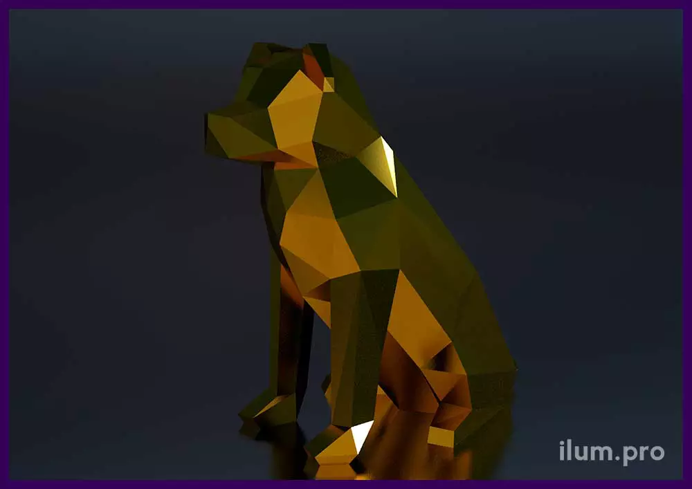 Полигональная фигура с зеркальным покрытием - собака, арт-объект для улицы и помещений