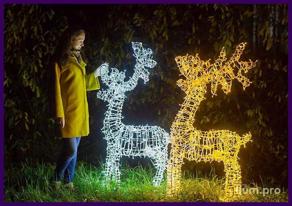 Фотозона с фигурами оленей с подсветкой для участка на Новый год и для повседневного использования