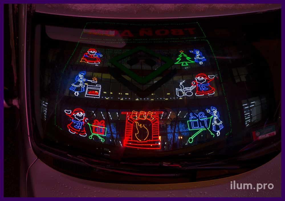 Новогодняя иллюминация для украшения торгового центра - световые фигуры на фасад