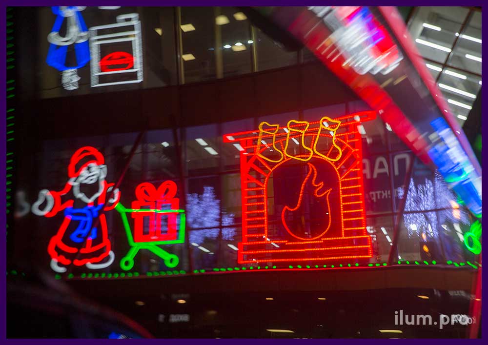 Динамические фигуры для украшения фасада ТЦ на Новый год, светодиодная иллюминация