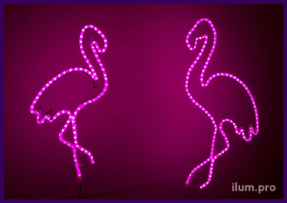 Розовые фламинго контуры из светящегося дюралайта