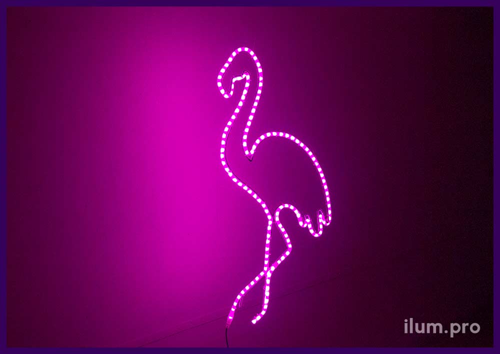 Фламинго розовый светящийся из дюралайта светодиодного