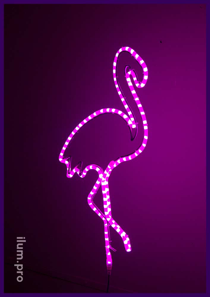 Фигура розового фламинго с подсветкой контура дюралайтом
