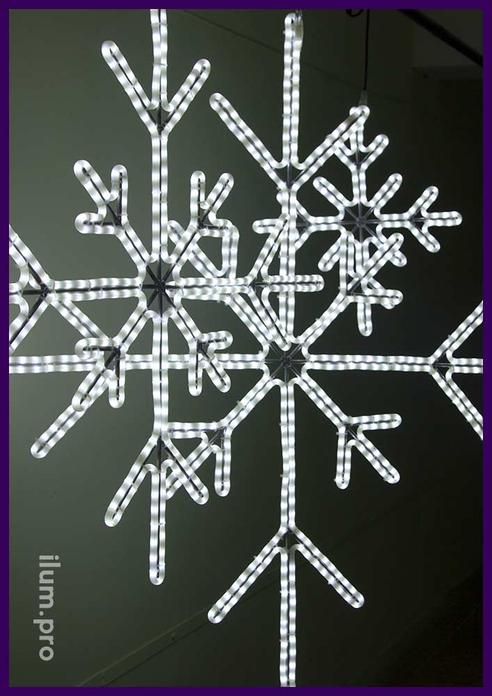 Квадратные светодиодные снежинки из дюралайта разных размеров