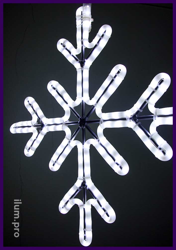 Белые светодиодные снежинки из молочного дюралайта на каркасе из алюминия
