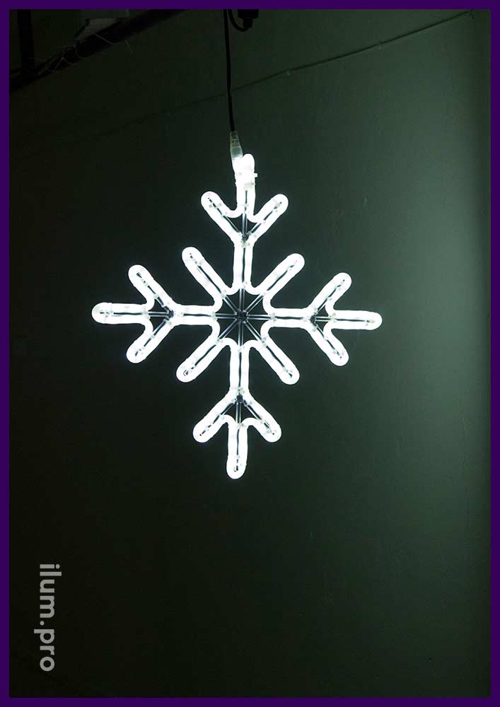 Светодиодные снежинки из дюралайта на металлическом каркасе