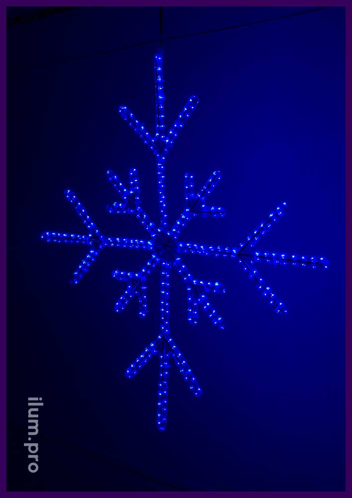 Светодиодная снежинка квадратная из синего дюралайта