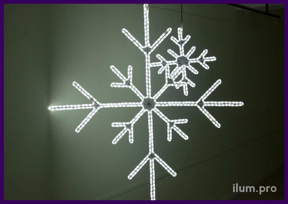 Снежинки светодиодные из дюралайта белого цвета с матовым дюралайтом