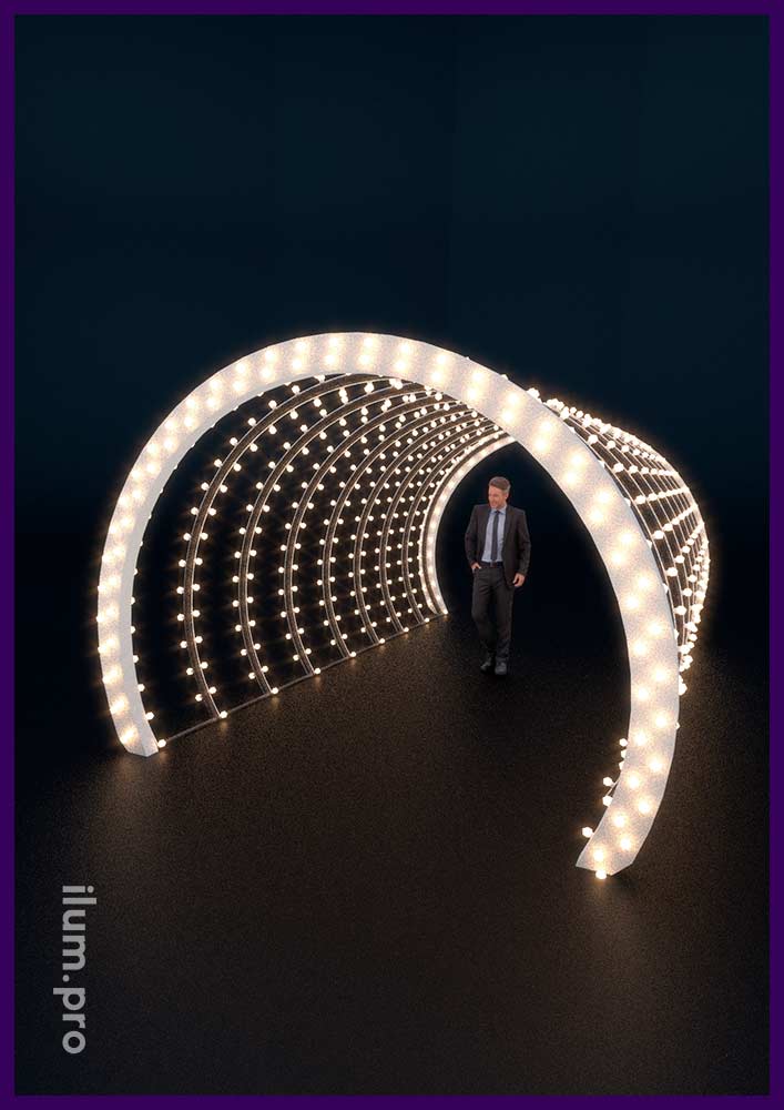 Световой тоннель с лампочками, которые моргают по очереди