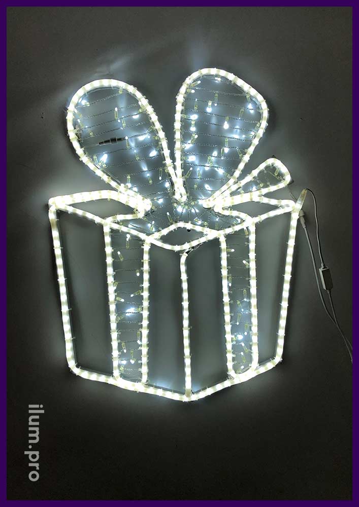 Консоли светодиодные из гирлянд и алюминия в форме подарка с бантом
