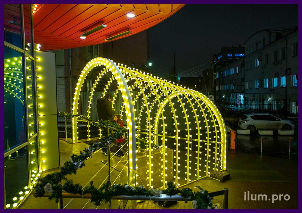 Новогодняя светодиодная иллюминация в форме тоннеля из белтлайта