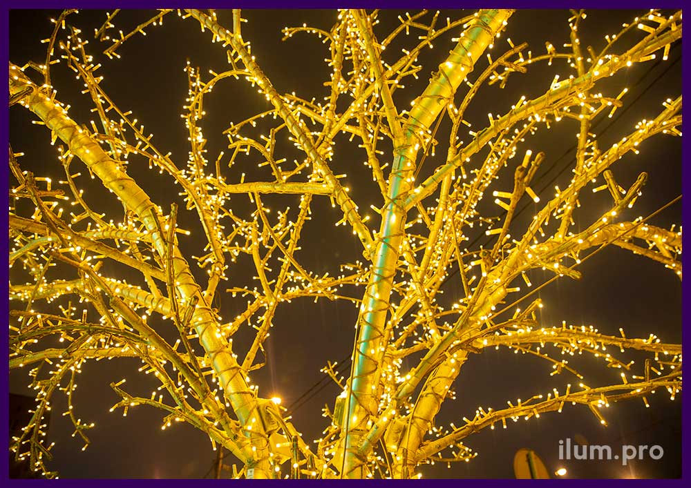 Деревья из светодиодных гирлянд и алюминиевого каркаса на Кутузовском проспекте
