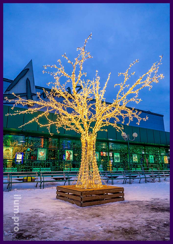 Украшение для площади с подсветкой гирляндами в виде дерева