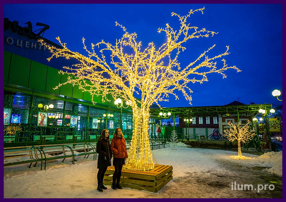 Уличные световые деревья перед киноцентром во Владимирской области