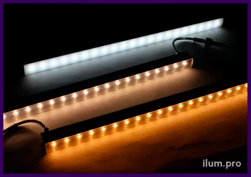 Линейные светильники однотонные белые и тёпло-белые с прозрачным и матовым пластиком