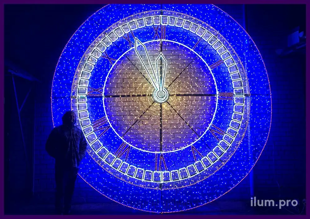 Консоль уличная светодиодная в форме циферблата часов с гирляндами