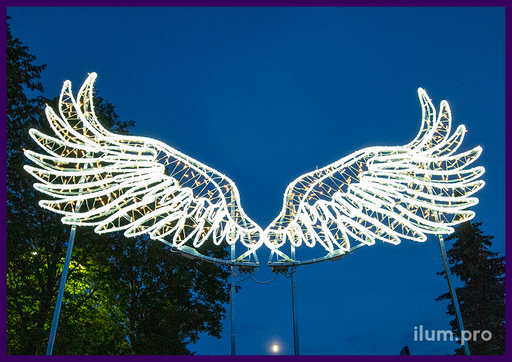 Светящиеся крылья из гирлянд на алюминиевом каркасе для улицы