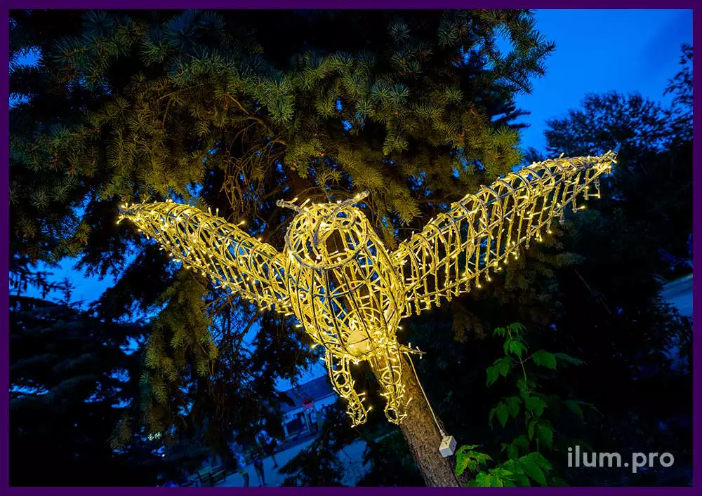 Совы металлические светодиодные - объёмные световые фигуры птиц