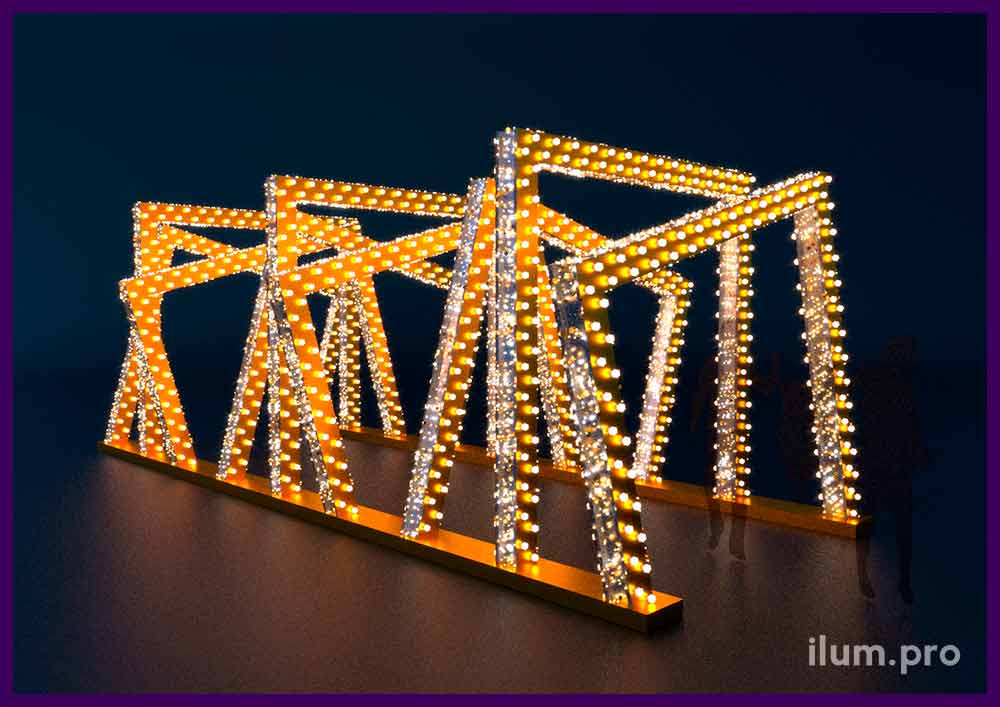 Украшение новогодней площади светодиодным тоннелем с зеркальными арками