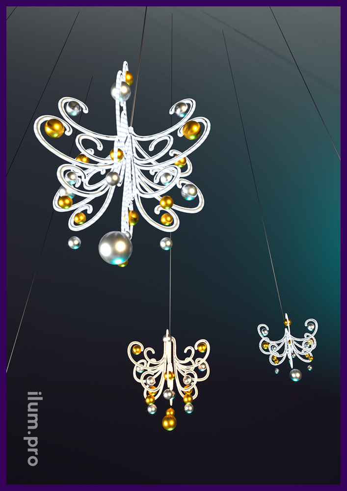 Новогодняя иллюминация для украшения торгового центра с подсветкой в форме люстр