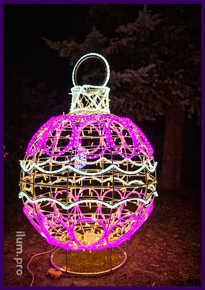 Новогодние украшения для улицы со светодиодными гирляндами в форме шаров ёлочных игрушек с узорами из дюралайта