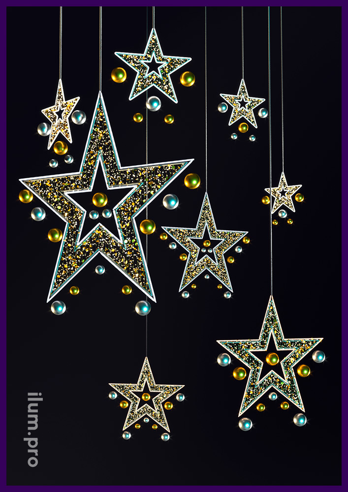 Световые звёзды - новогодние декорации с огоньками для украшения ТЦ