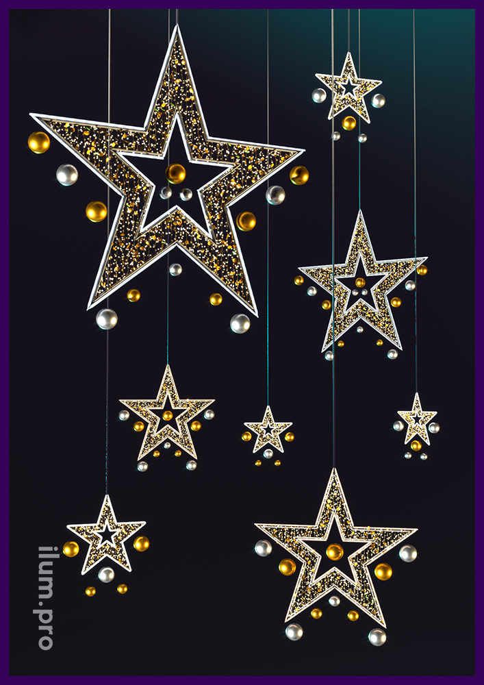 Новогодние украшения для торговых центров в форме подвесных звёзд