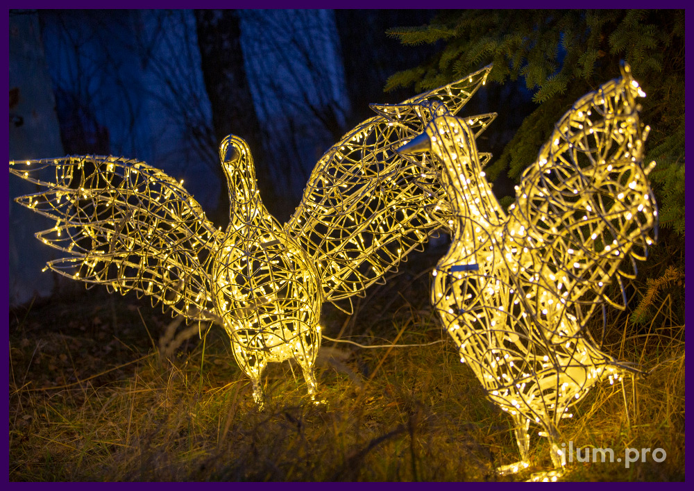 Украшения светодиодные в форме гусей с гирляндами на Новый год