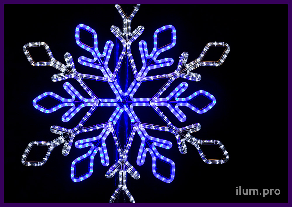 Светодиодные снежинки из гирлянд разных цветов на Новый год, для украшения улицы