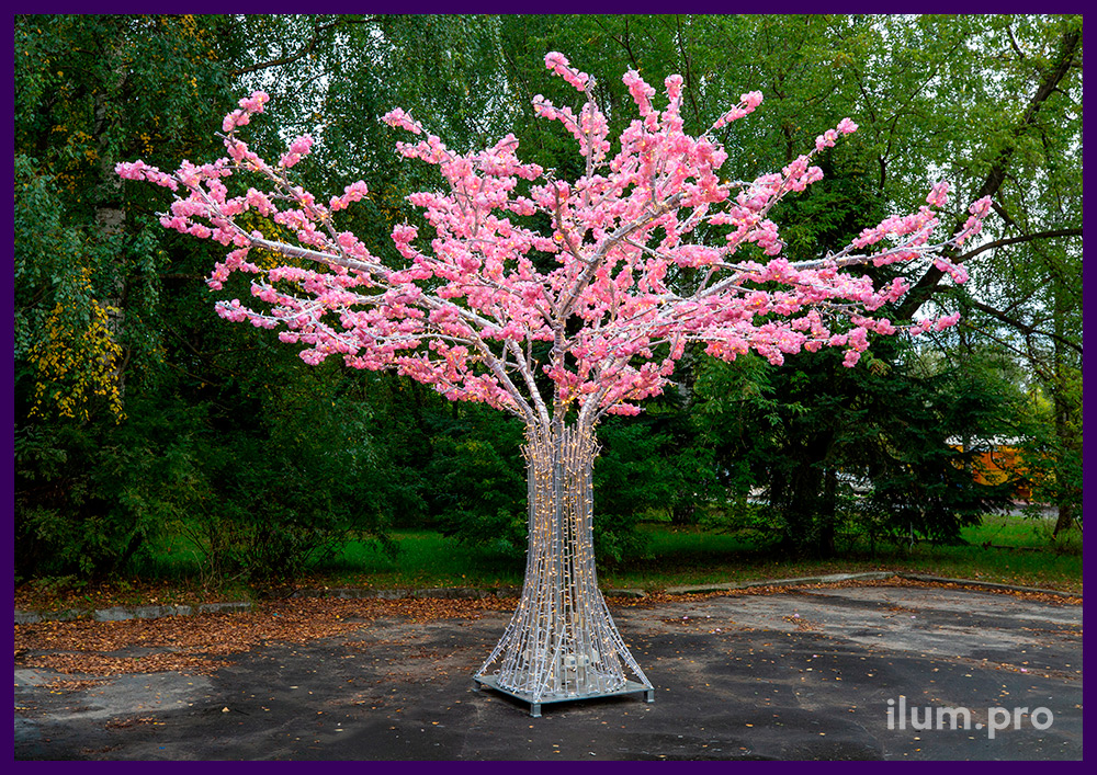 Дерево из светодиодных гирлянд с розовыми цветами и алюминиевым каркасом, ip65