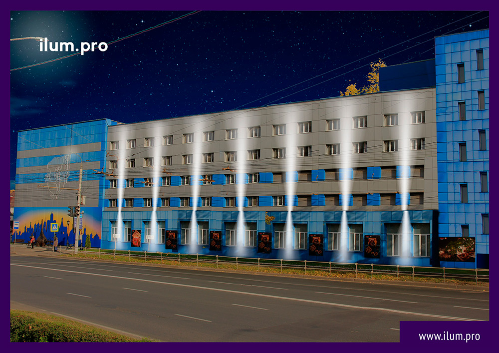 Проект подсветки фасада здания во Владимире архитектурными прожекторами