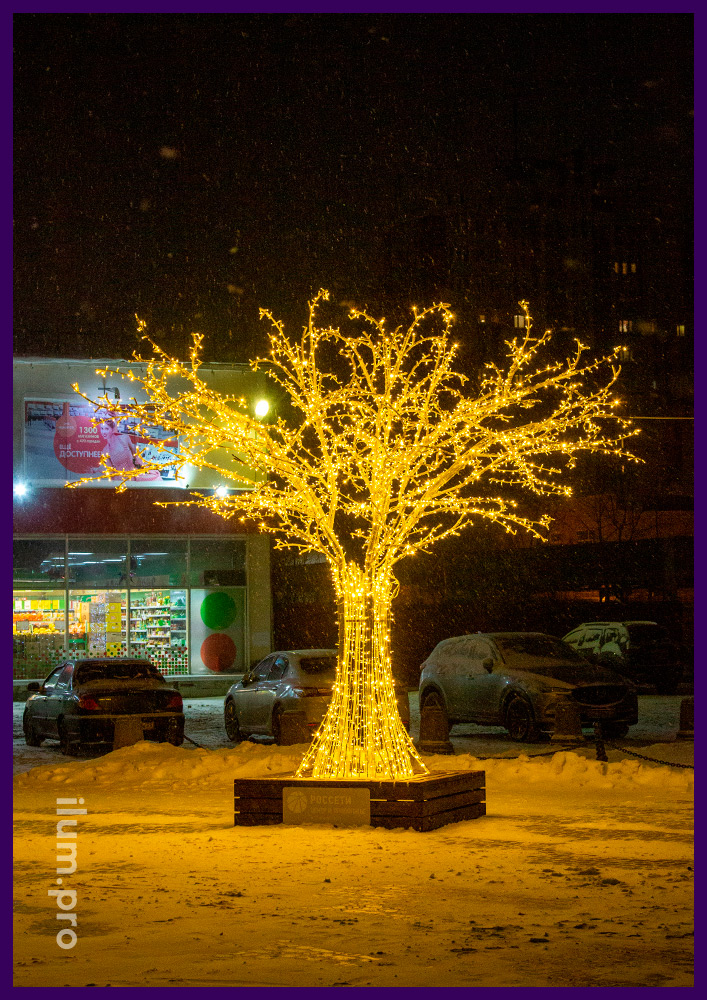 Дерево уличное светодиодное - новогоднее украшение города декорациями с гирляндами
