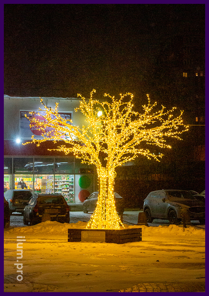 Светодиодное дерево с лавочкой, металлический каркас с гирляндами во Владимире