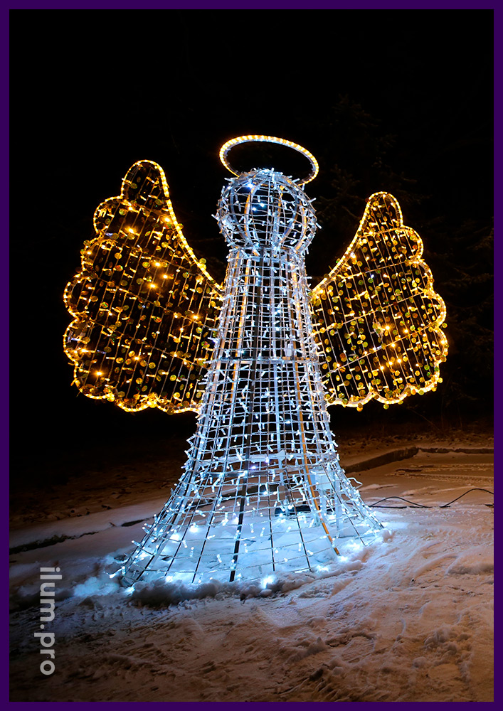 Рождественские ангелочки из алюминиевого каркаса и качественных гирлянд разных цветов