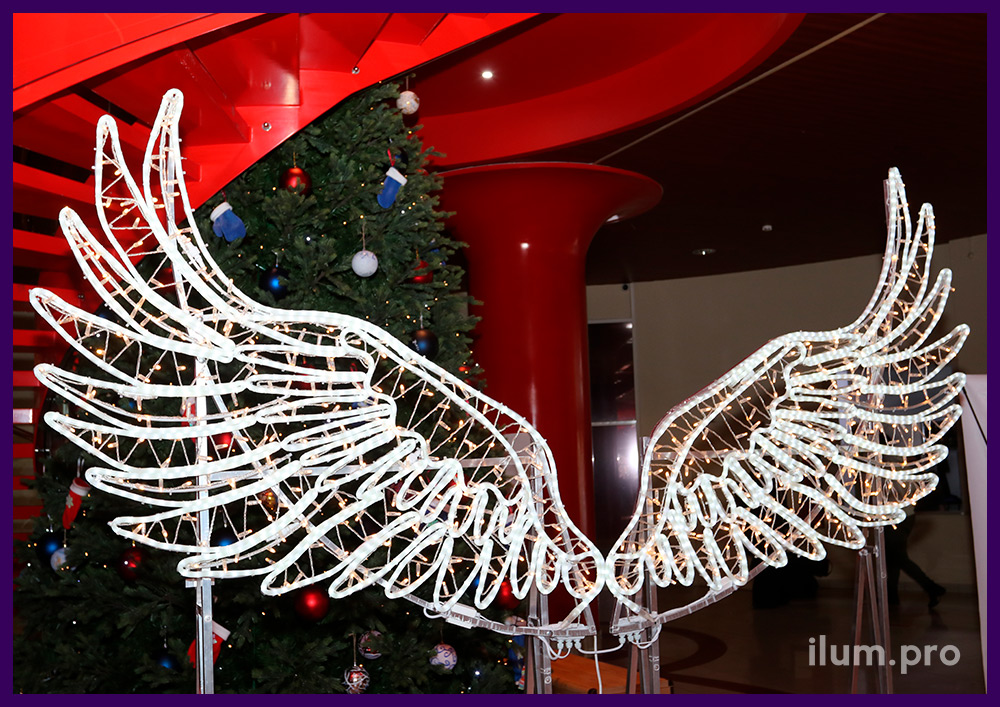 Крылья со светодиодным дюралайтом белого цвета для украшения помещения на Новый год