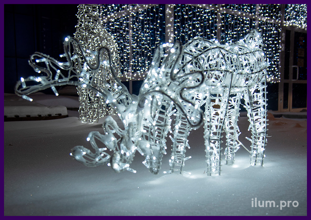 Олень из светодиодных нитей на каркасе из алюминиевого прутка, новогоднее украшение территории