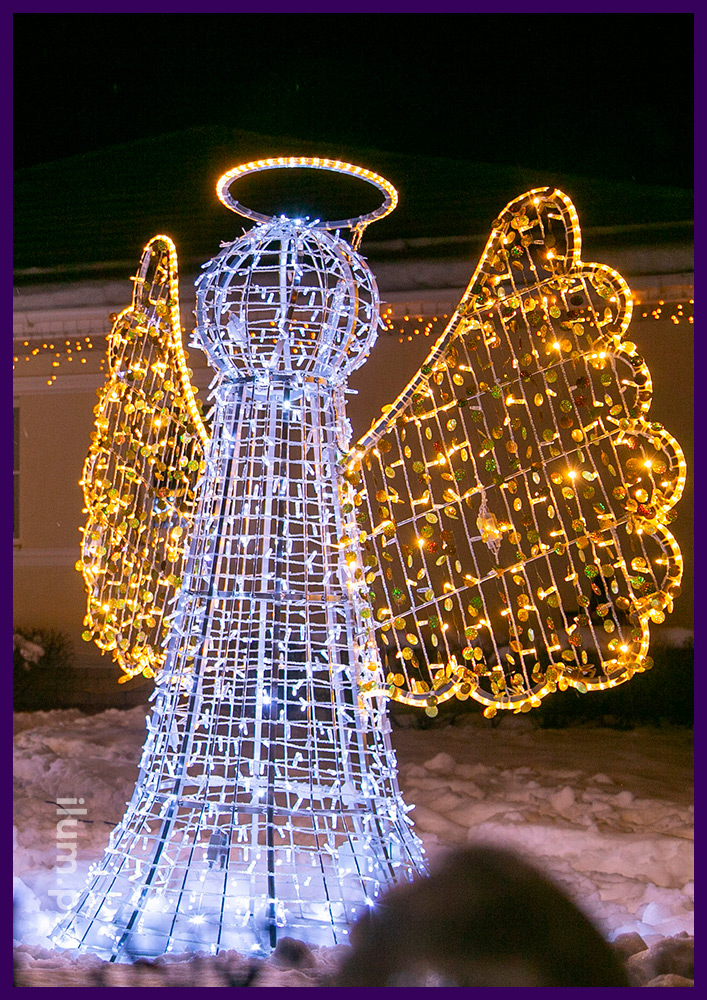 Новогодние декорации из алюминиевого каркаса и светодиодных гирлянд в виде ангела
