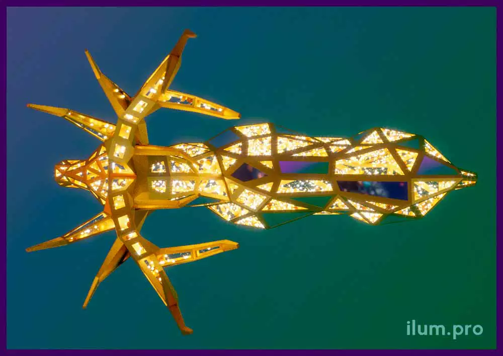 Декоративная полигональная фигура оленя из металлического каркаса и светодиодной подсветки