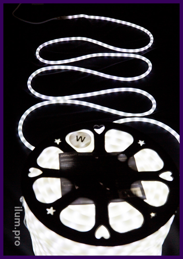 Матовый светодиодный дюралайт белого цвета с трубкой из ПВХ с добавлением силикона
