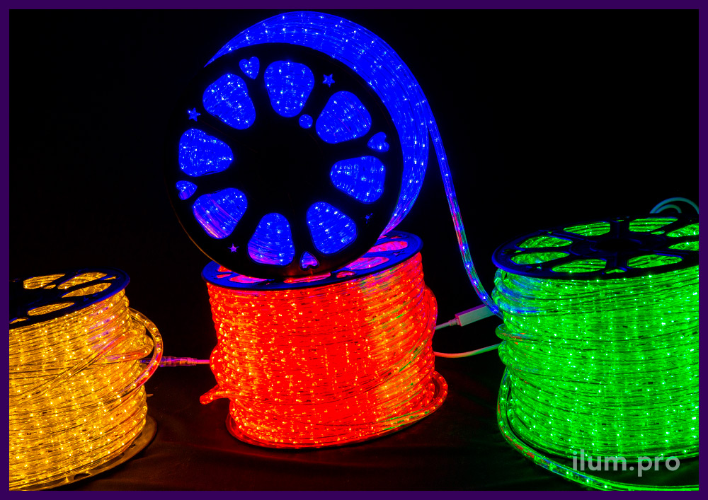 Светодиодный дюралайт разноцветный статического свечения с прозрачной трубкой из ПВХ