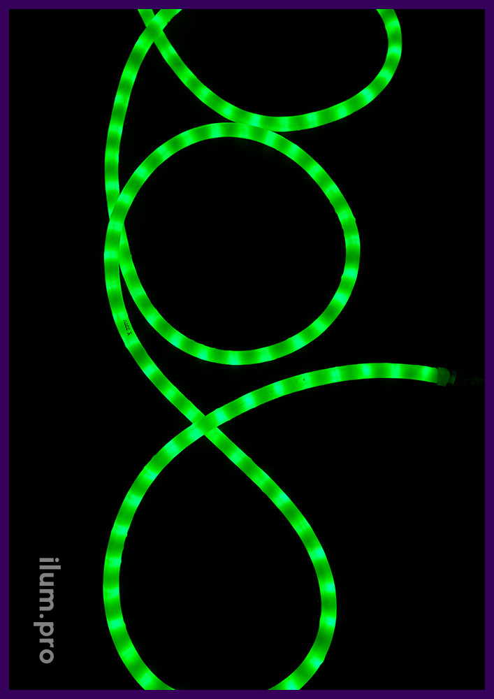 Дюралайт светодиодный зелёного цвета с диаметром светового шнура 13 мм, матовая оболочка