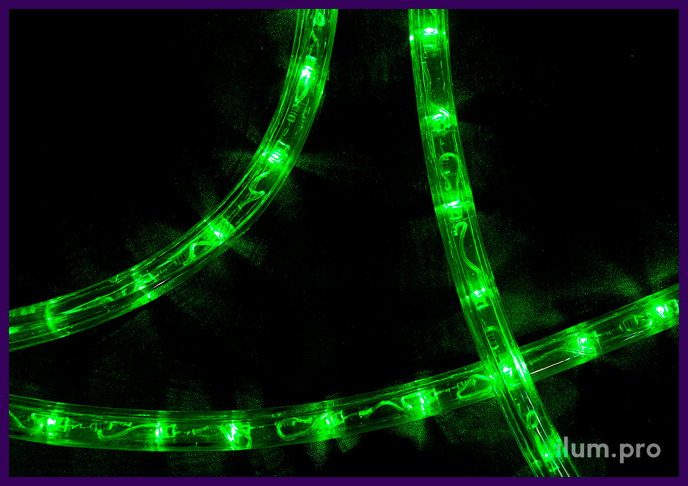 Зелёный светодиодный дюралайт с прозрачной оболочкой из ПВХ и силикона