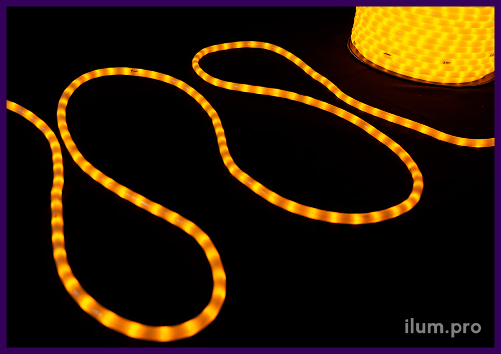 Световой шнур (дюралайт 13 мм) со светодиодами жёлтого цвета в матовой оболочке